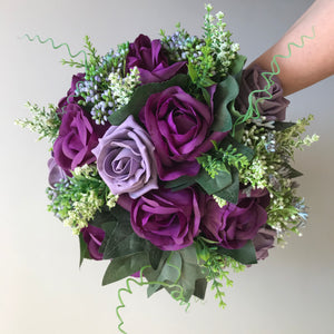 artidficial purple and lilac wedding bouquet