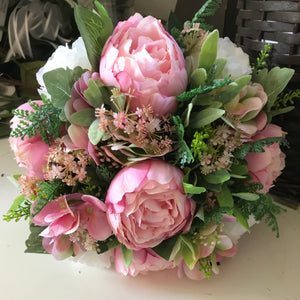 artificial wedding bouquet of peonies and roses