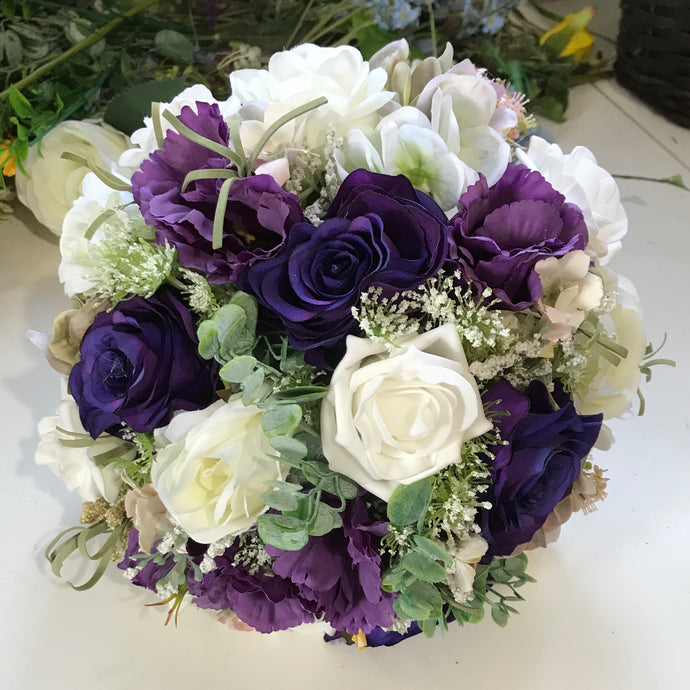 purple artificial wedding flower bouquet