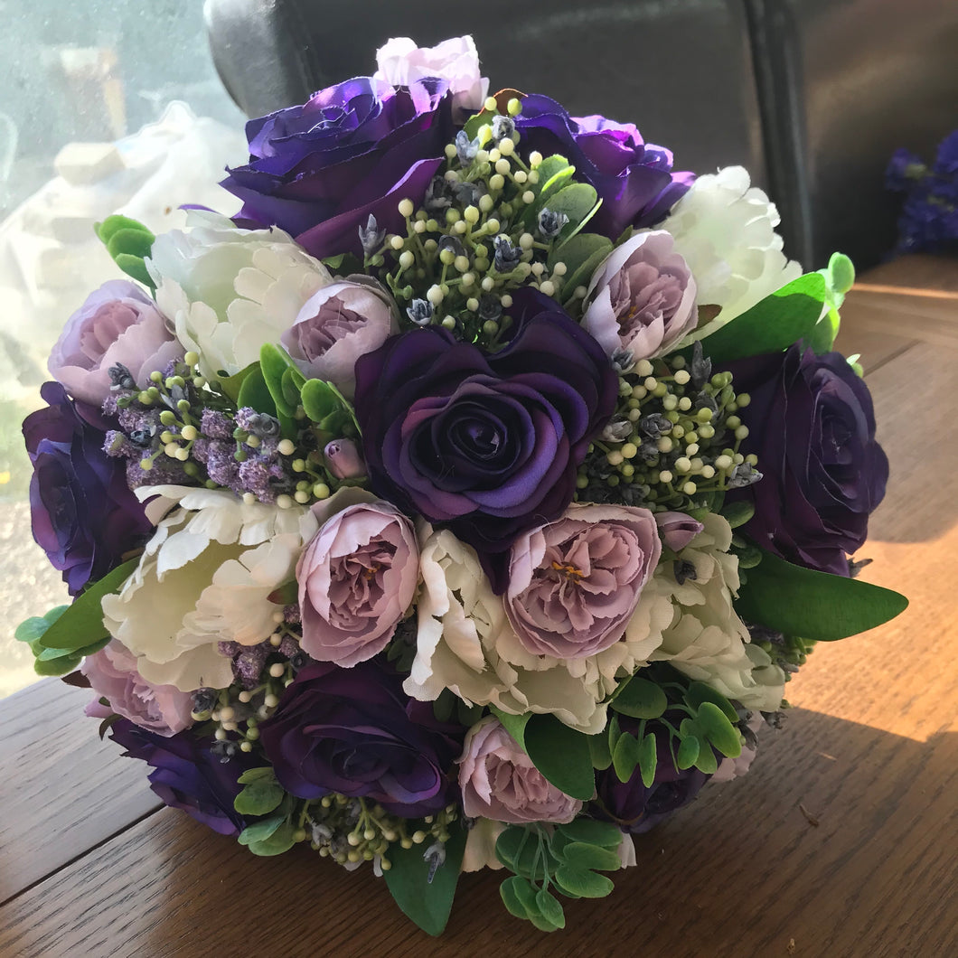 purple and lilac artificial wedding bouquet