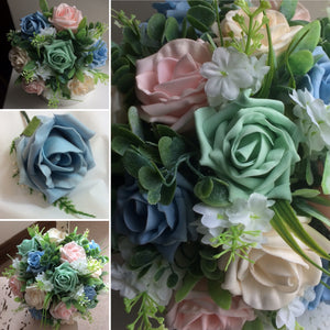 a collection of artificial wedding bouquets