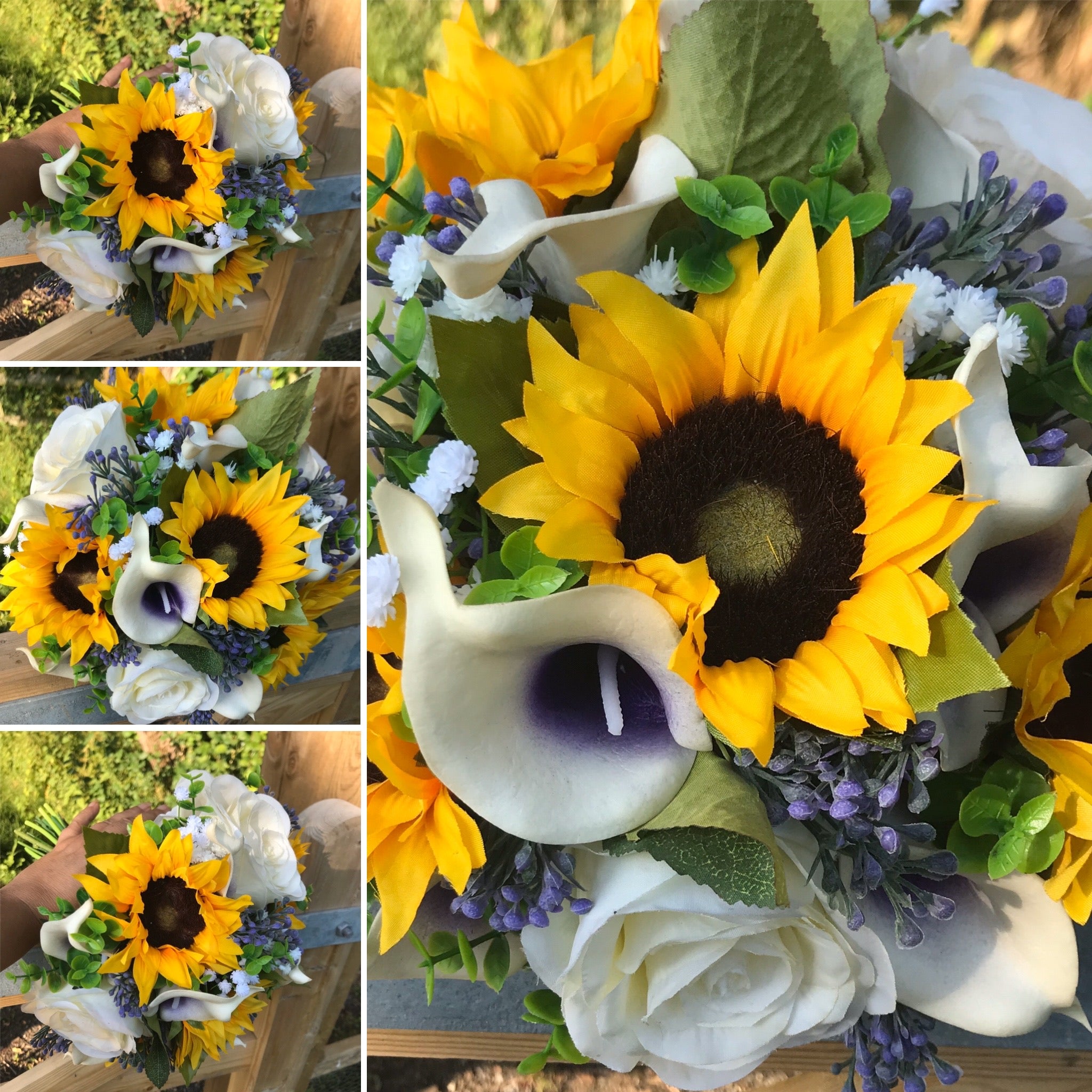white calla lily and sunflower bouquets A wedding bouquet featuring calla lilies, roses & sunflowers – AbigailRose