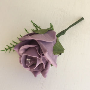 A teardrop bouquet featuring foam roses in your choice of colours