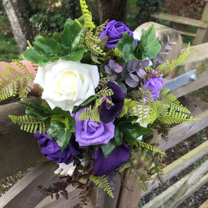 A Bouquet collection of ivory lilac & purple artificial Foam Roses & Calla Lilies
