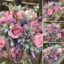 A bridal wedding bouquet of roses and peony flowers