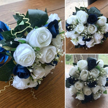 navy and white rose wedding bouquet