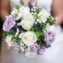 a wedding bouquet collection of artificial ivory & lilac roses diamante & pearls