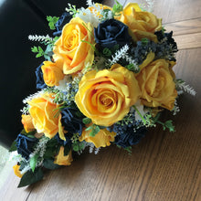 mustard and navy brides bouquet
