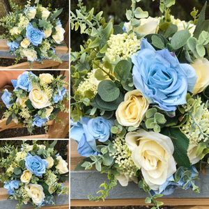 blue and lemon wedding bouquet