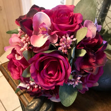 LAST ONE - A wedding bouquet of artificial silk hydrangea, roses & orchids