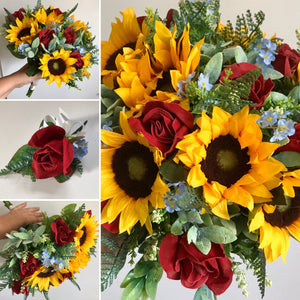 artificial wedding bouquets of sunflowers and roses