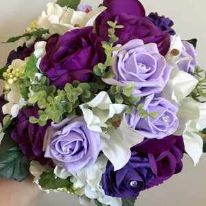 a wedding bouquet of lilac and purple flowers
