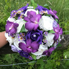 purple artificial flower wedding bouquet