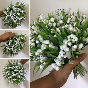 artifcial wedding bouquet of lily of the valley flowers