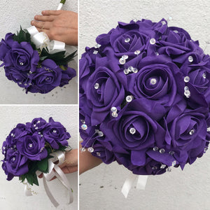 a wedding bouquet of artificial foam roses