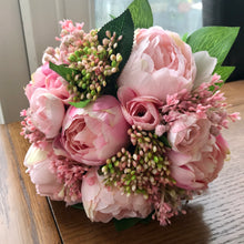 artificial pink peony wedding bouquet