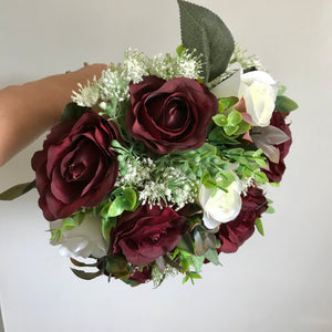 ARTIFICIAL WEDDING BOUQUET OF IVORY AND BURGUNDY ROSES