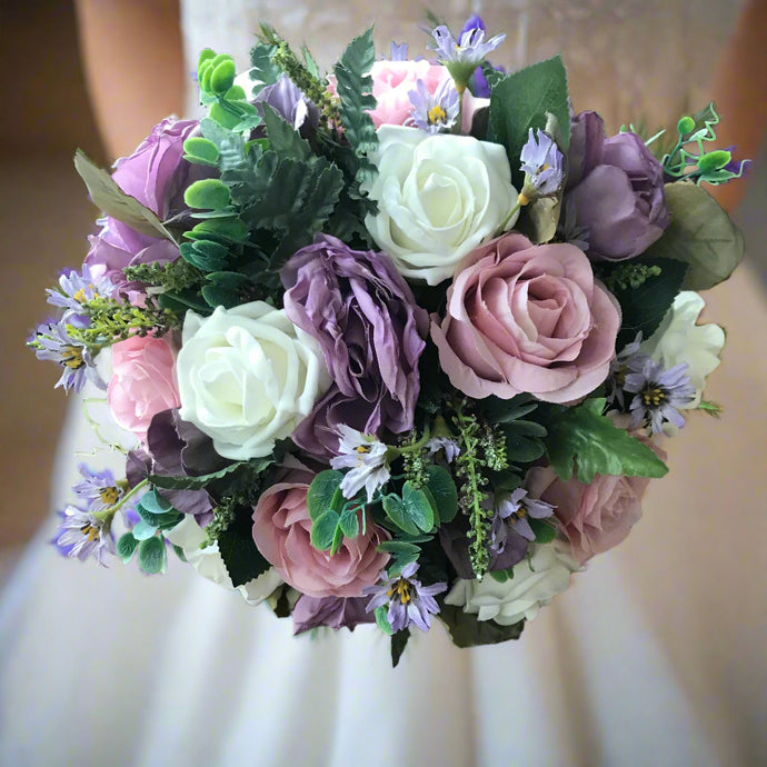 purple and pink bridal bouquet