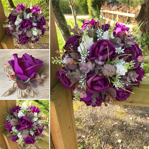 artificial purle rose and thistle wedding bouquet