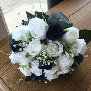 navy and white wedding bouquet