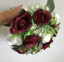 ARTIFICIAL WEDDING BOUQUET OF IVORY AND BURGUNDY ROSES