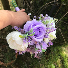 A teardrop bouquet collection of peonies and lilac artificial roses
