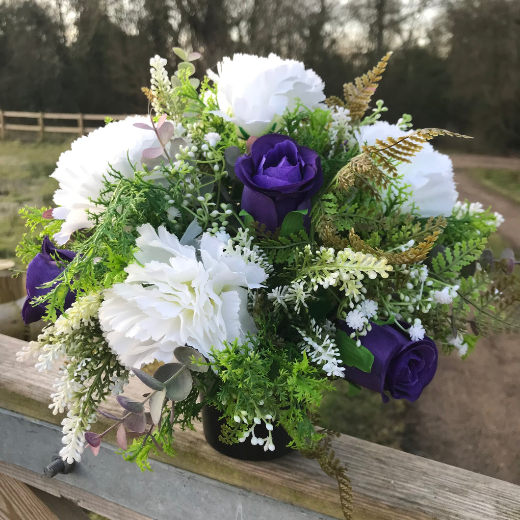 silk graveside flowers arrangement in black pot AbigailRose