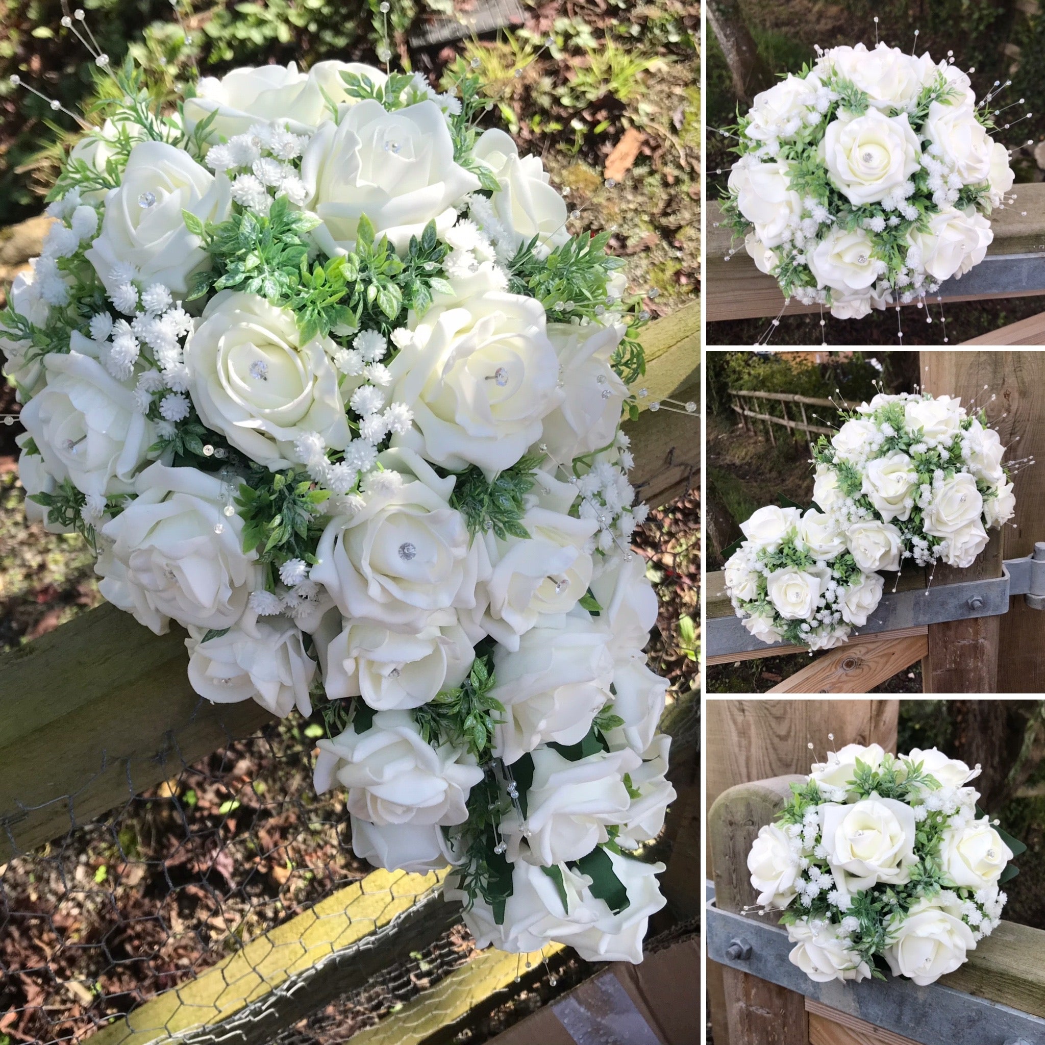 A Teardrop Bouquet Collection Of Artificial Ivory Foam Roses And Gysop Abigailrose 4622