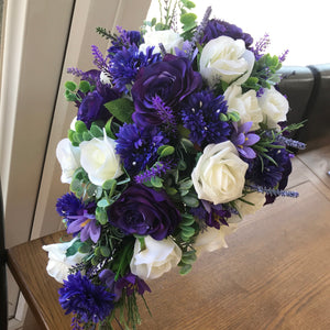 purple and ivory silk teardrop bouquet