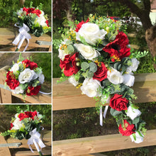 red and white cascade wedding bouquet