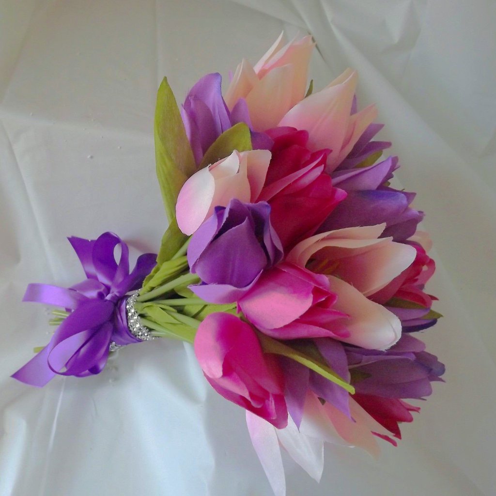 wedding bouquet of artificial silk tulips