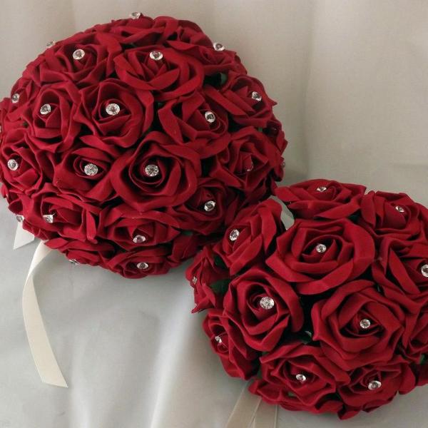 wedding bouquet using artificial foam red roses